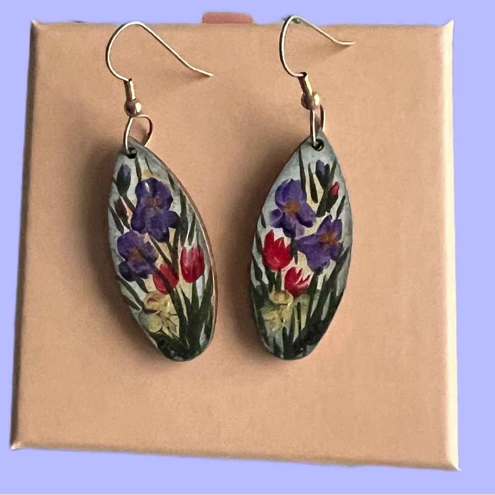 Vintage Hand Painted Wood Earrings